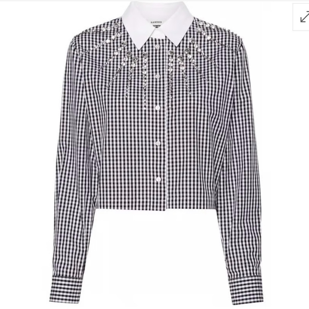 Sandro Rockfall Gingham-Check Gem Embellished Shi… - image 5